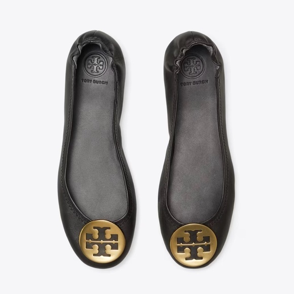 TORY BURCH Signature Logo Black Leather Ballet Flats, Slipon women’s travel shoe - Picture 3 of 7